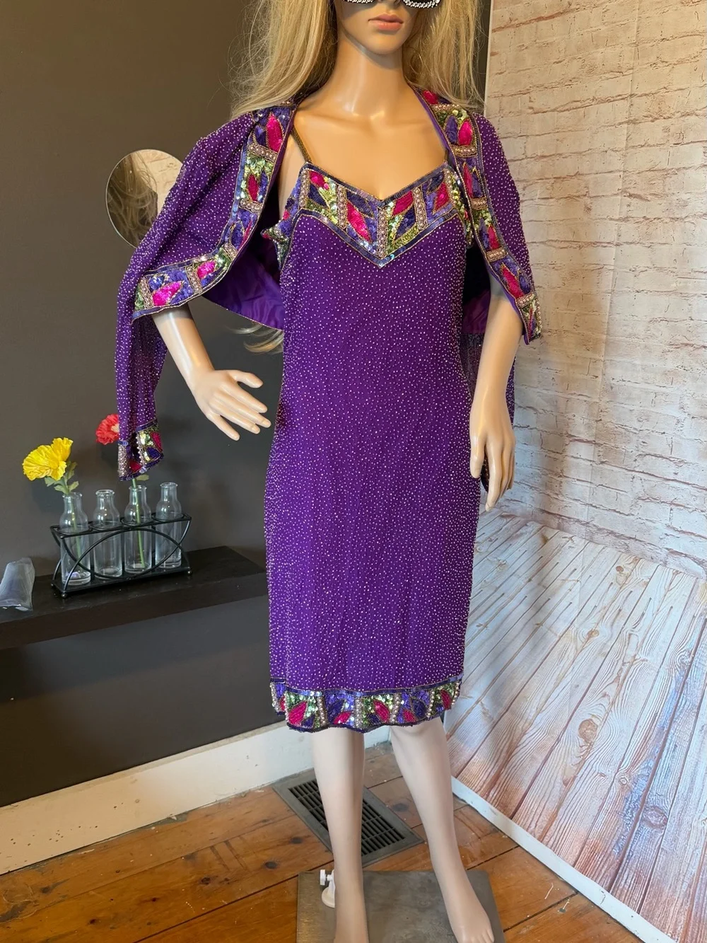 Essence by mail 100% silk hand beaded two piece dress set size 6
